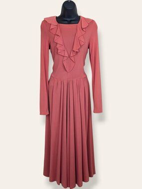 Vintage Christian Aujard Cascading Ruffle Long Sleeve Dress